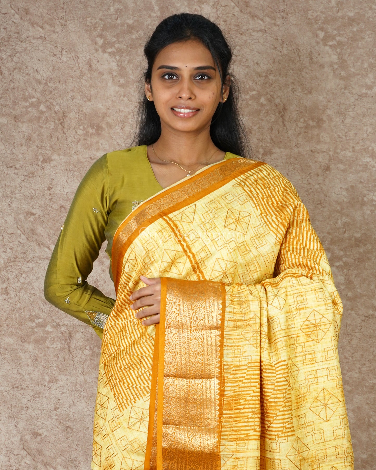 Yellow Embroidery Dola Tussar - PD3155