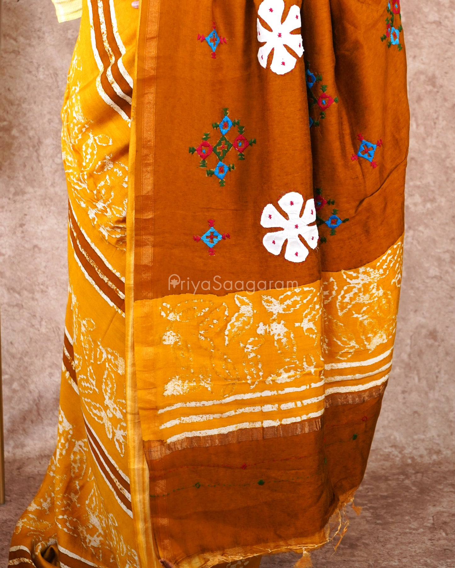 Mustard Applique Chanderi Cotton - PD1751