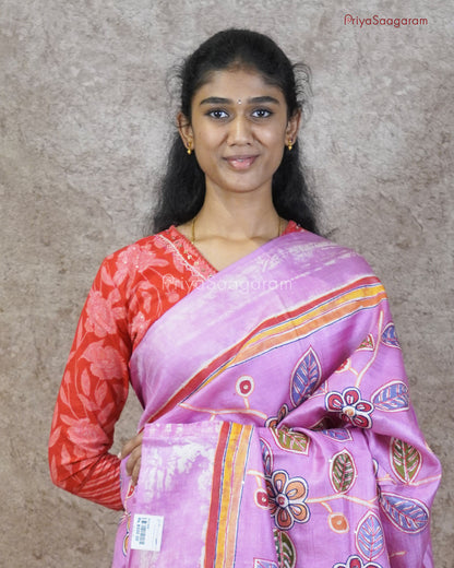 Taffy Pink Floral Tussar - PC1939