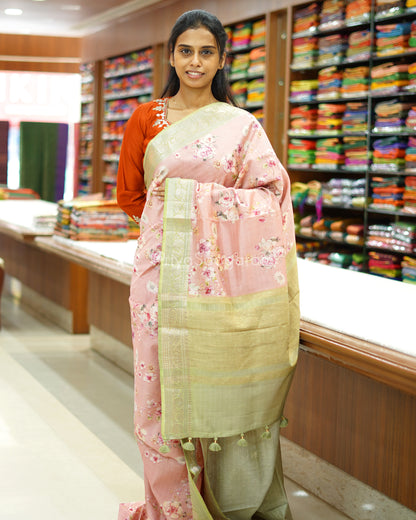 Baby Pink Floral Silk Cotton - PD869