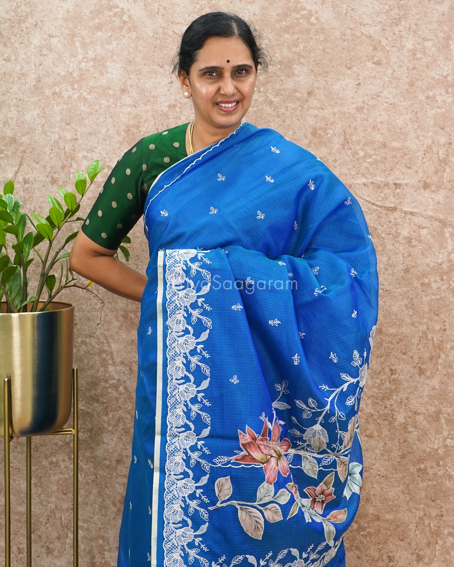 Cobalt Blue Embroidery Silk Kota - PD5512