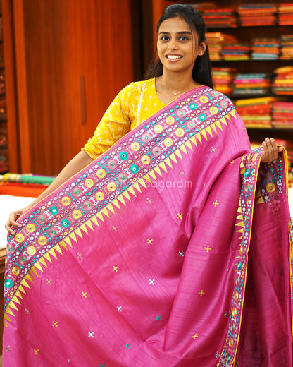 Taffy Pink Lambani Work Tussar - PE389