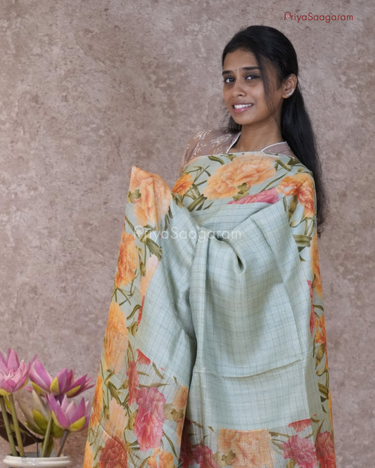 Iceberg Blue Floral Tussar - PC116