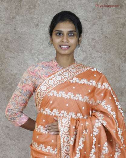 Warm Orange Embroidery Tussar - PB2148