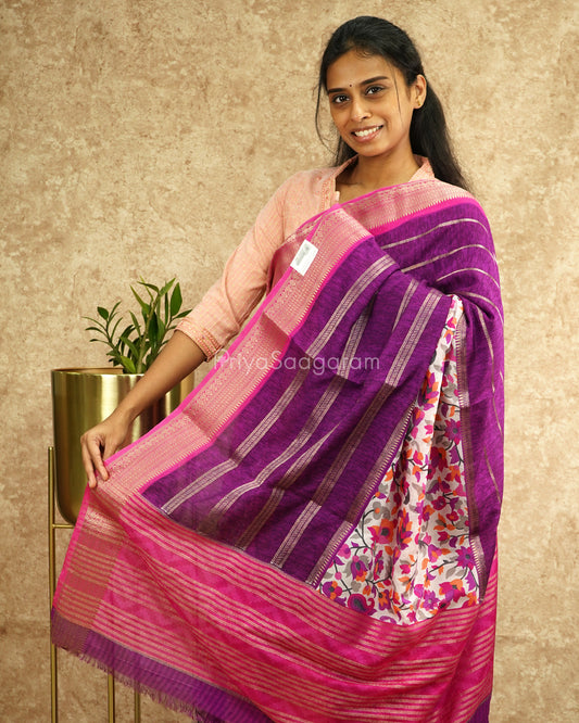 Purple Pink Floral Crepe Silk - PD1863