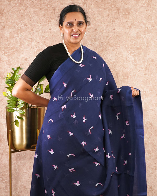 Night Blue Printed Fancy Tensil Tussar - PD4899