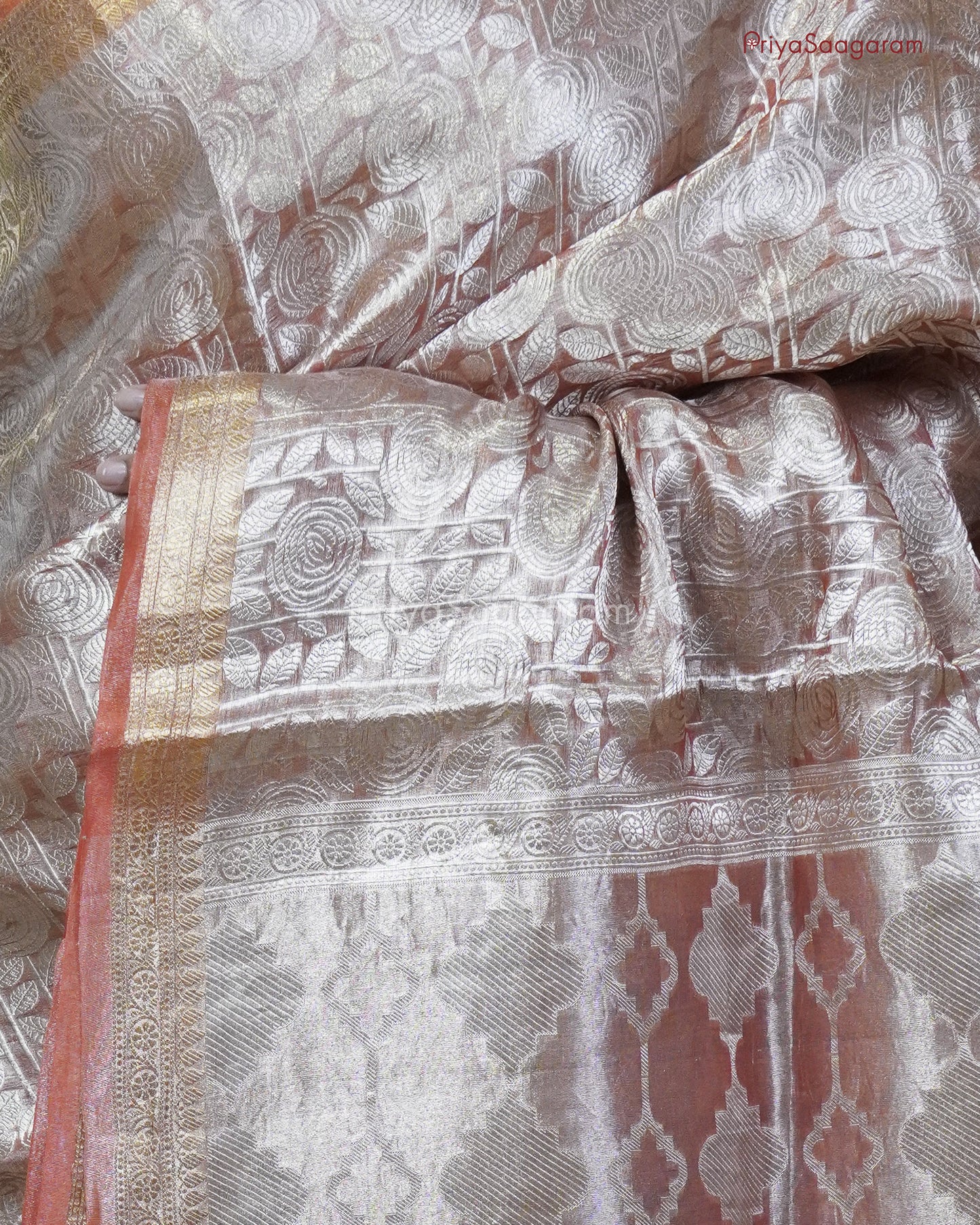 Coral Zari Tissue Silk - PC3587
