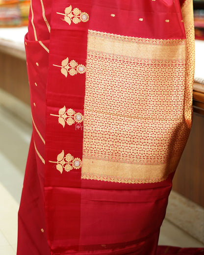Dark Pink Satin Border Raw Mango Silk - PD1075