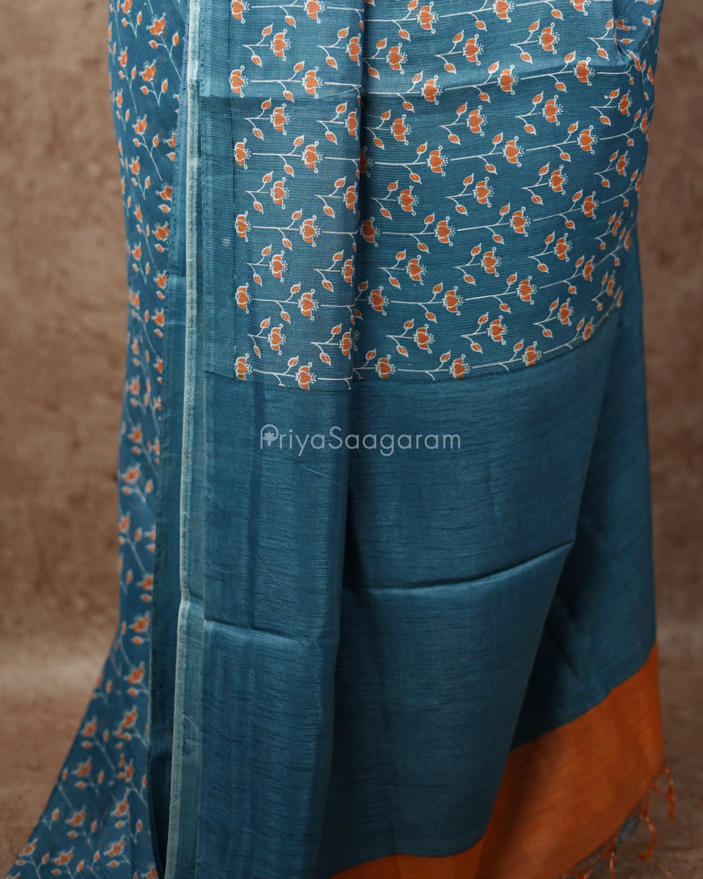 Floral Printed Blue Chanderi - PD572