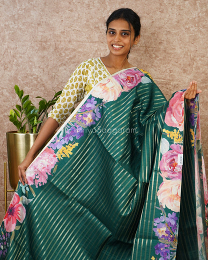 Dark Green Floral Tussar - PD1971