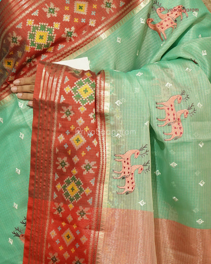Green Ikkat Kota Silk - PD742