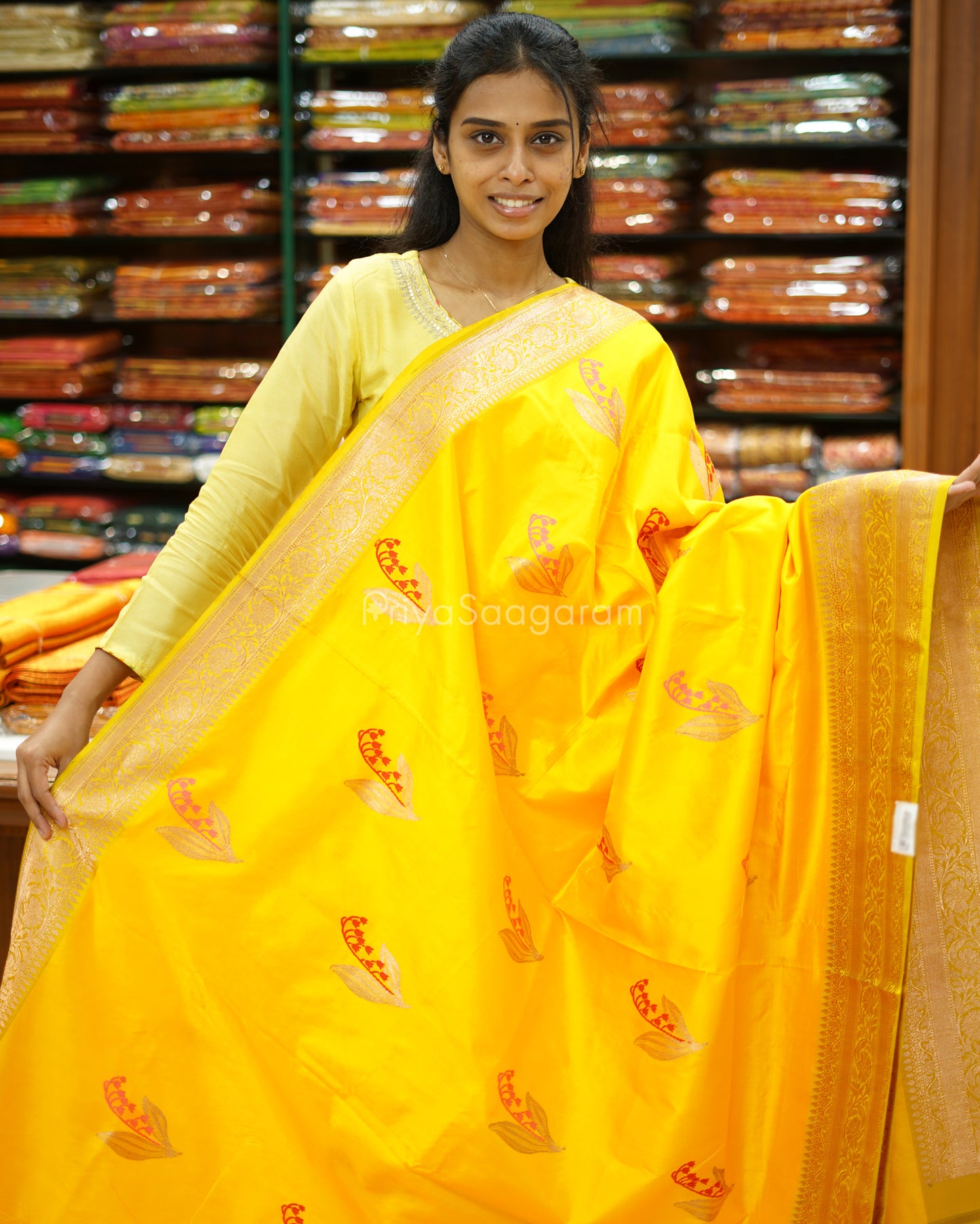Sunshine Yellow Embroidery Katan Silk - PD3930