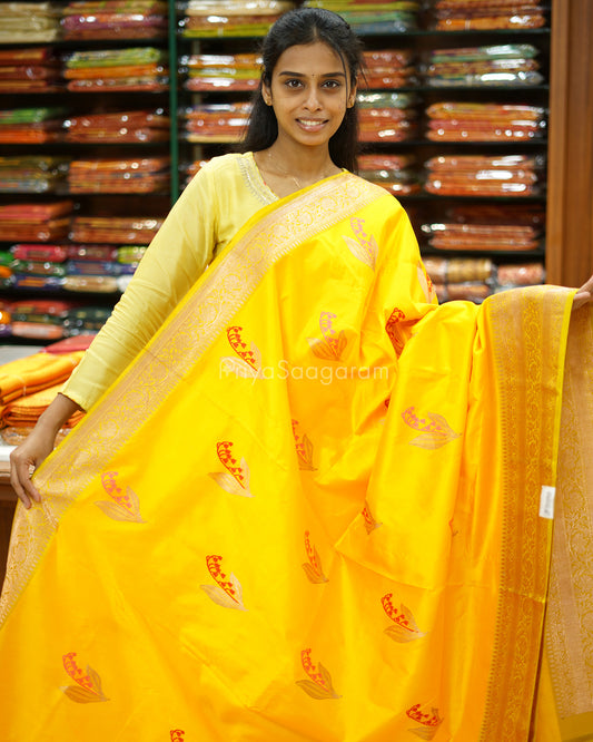 Sunshine Yellow Embroidery Katan Silk - PD3930