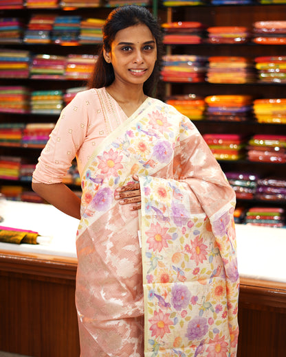 Nude Pink Floral Silk Kota - PD1900