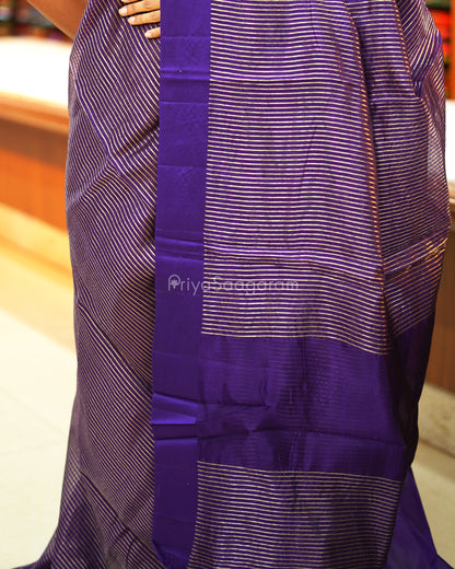 Dark Purple Satin Border Striped Tussar - PE2783
