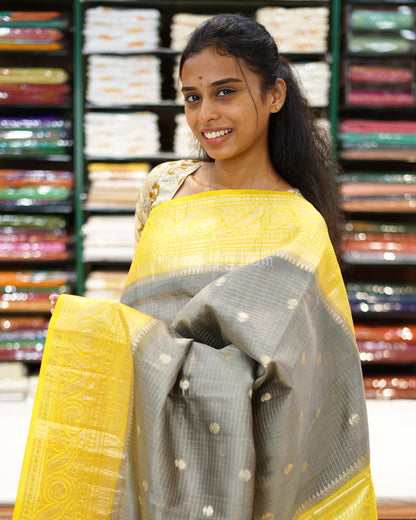 Charcoal Mustard Kanchi Banaras Silk - PD1063