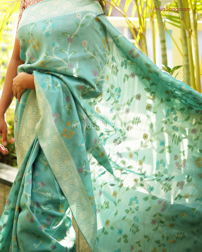 Blue Jamdani Banaras Silk -PC3797