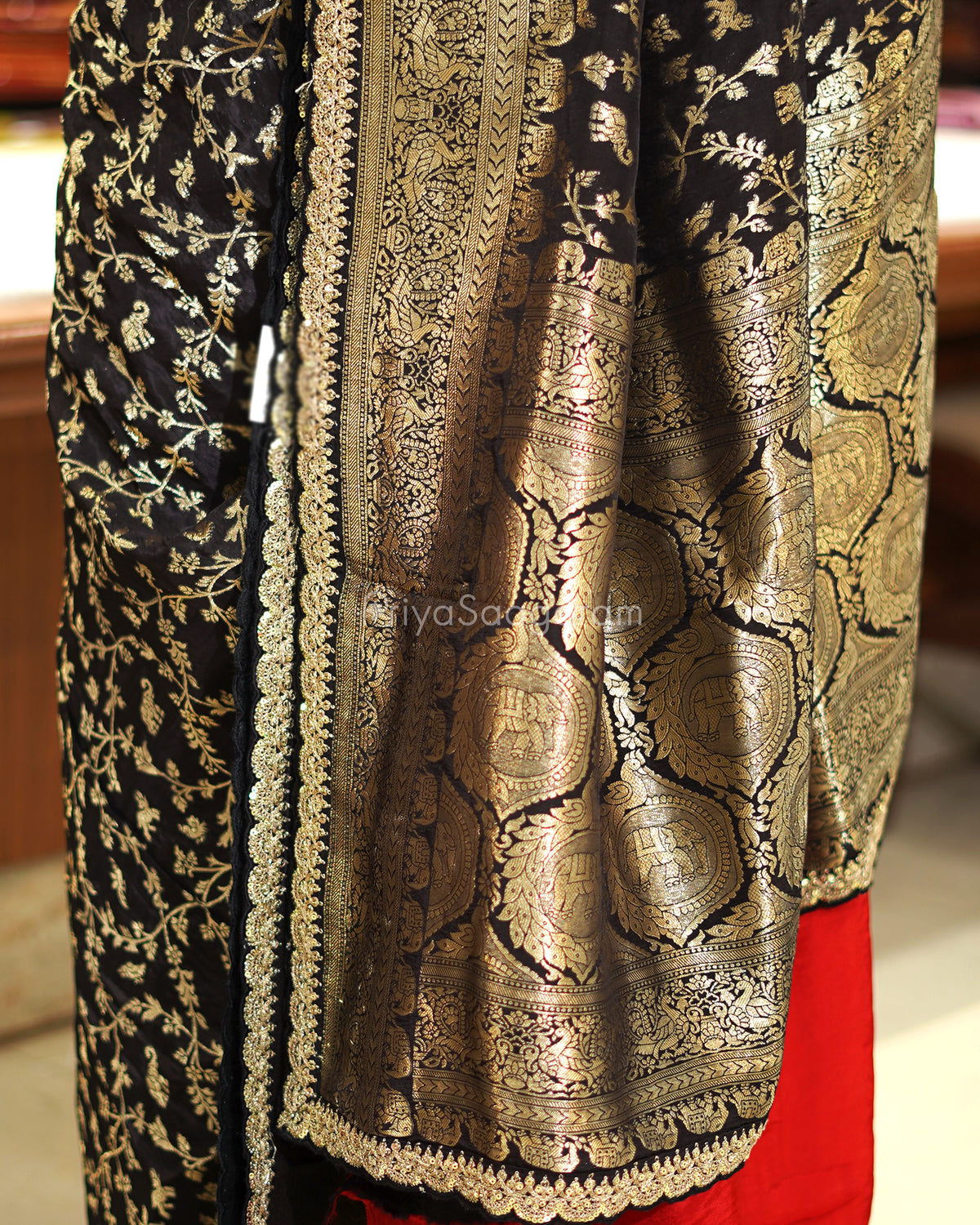 Black Designer Banaras Silk - PE600