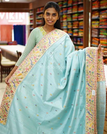 Pastel Blue Embroidery Tussar - PD3866