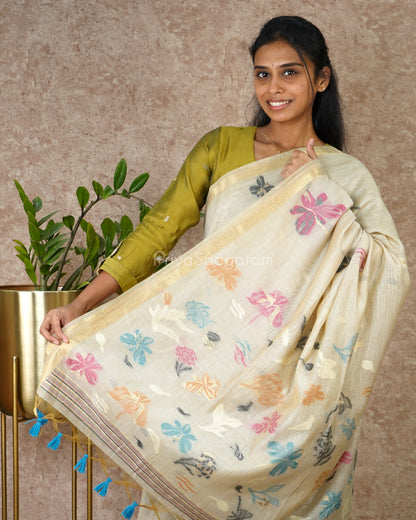 Cream Floral Fancy Cotton - PD3849