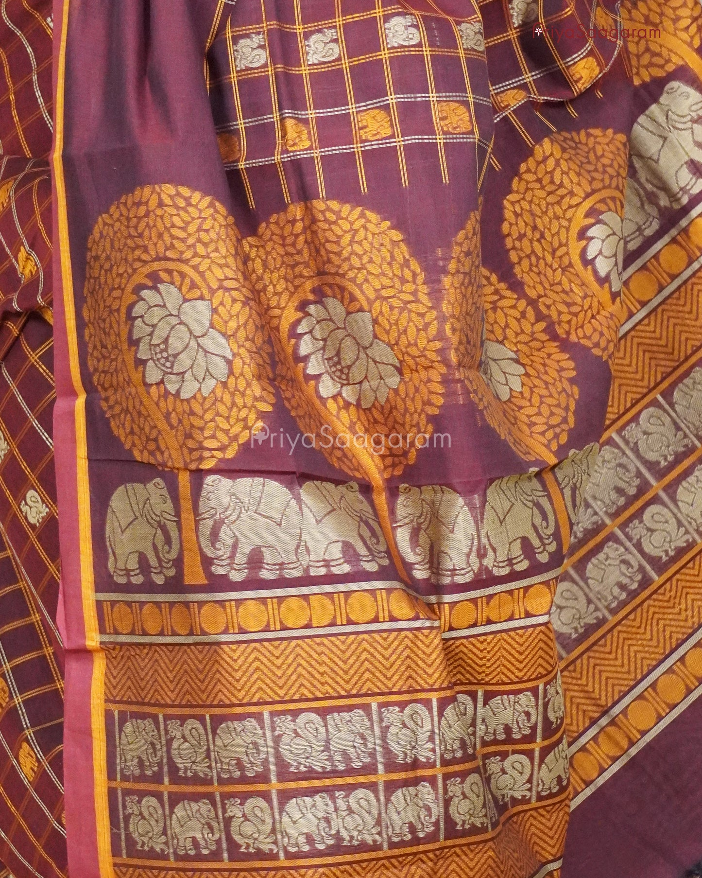 Maroon Checked Chettinad Cotton - K18341