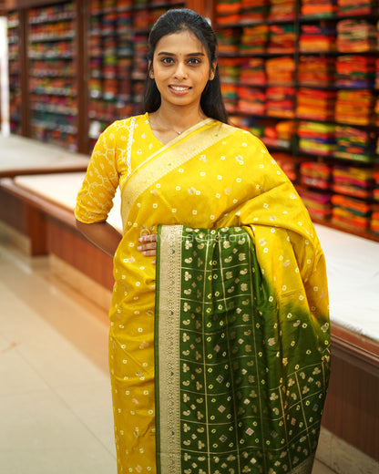 Yellow Green Woven Chiniya Silk - PE2708
