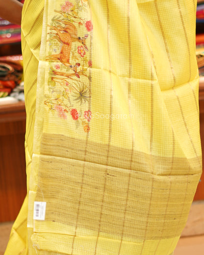 Yellow Printed Kota Silk - PE6518