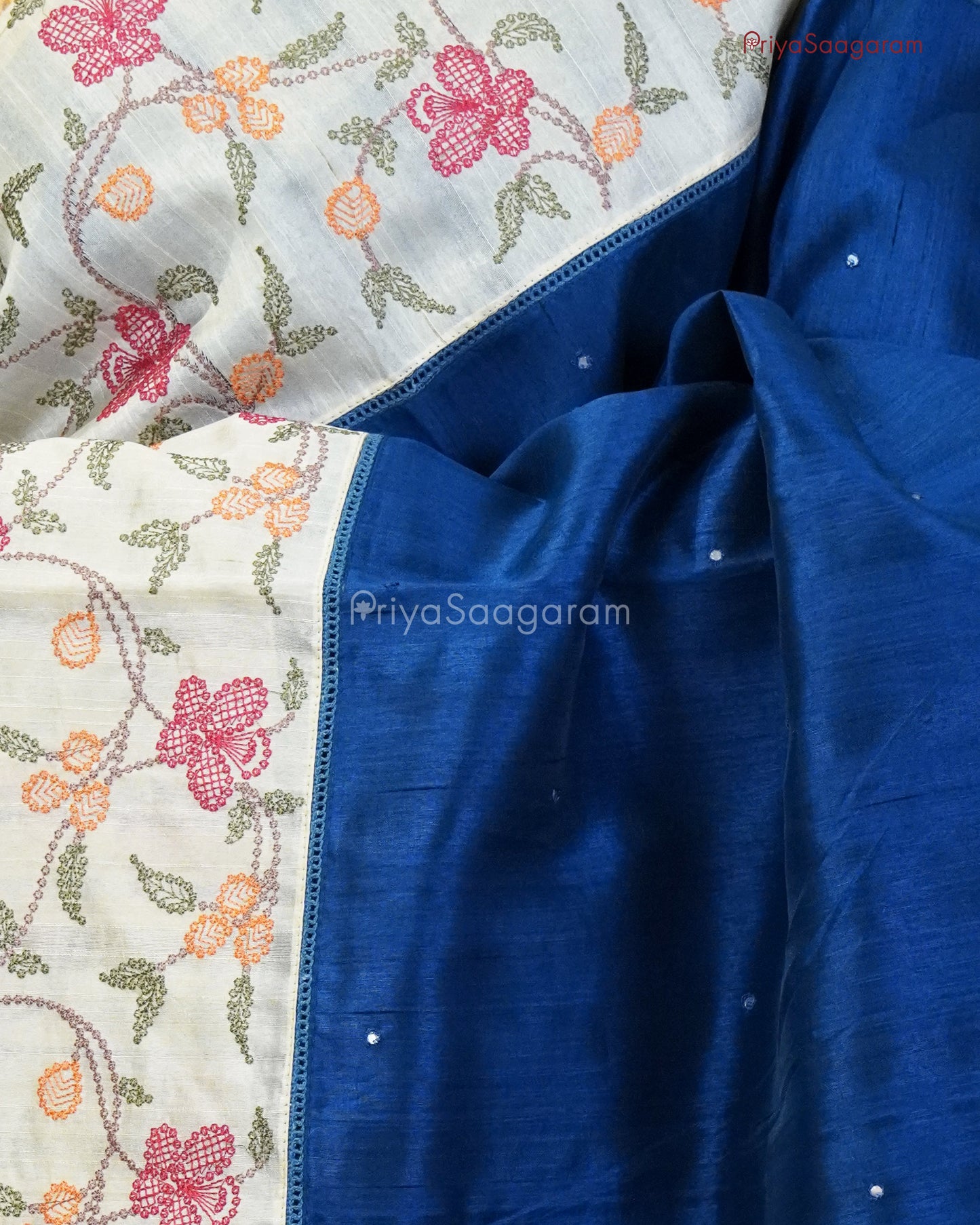 Cornflower Blue Embroidery Tussar - PC1424