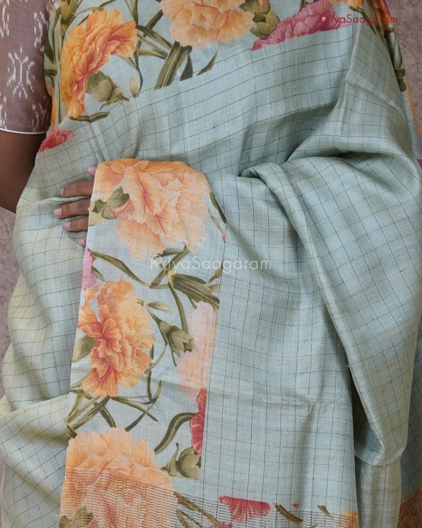 Iceberg Blue Floral Tussar - PC116