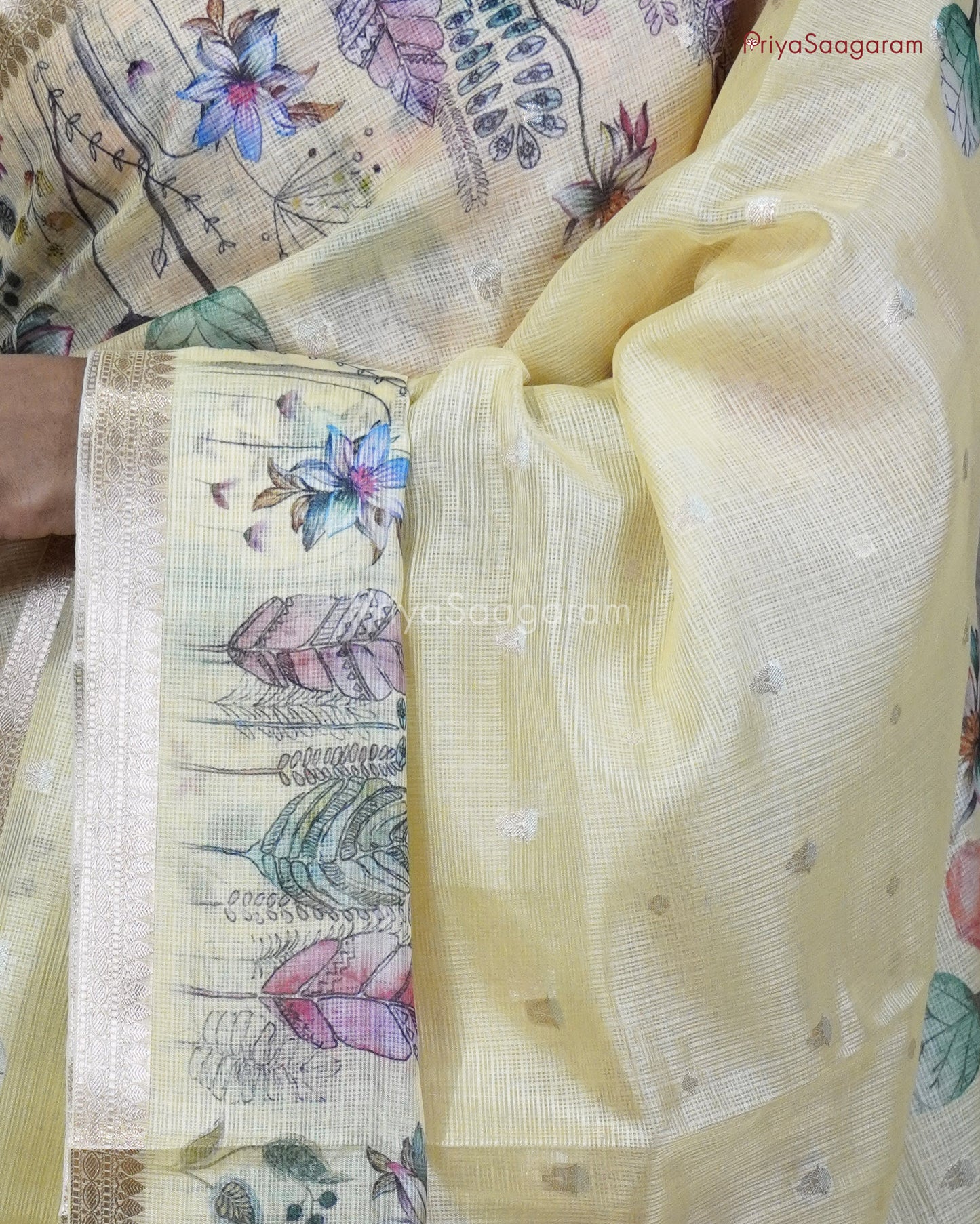 Yellow Floral Zari Kota - PC3555