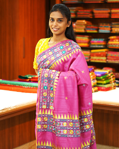 Taffy Pink Lambani Work Tussar - PE389