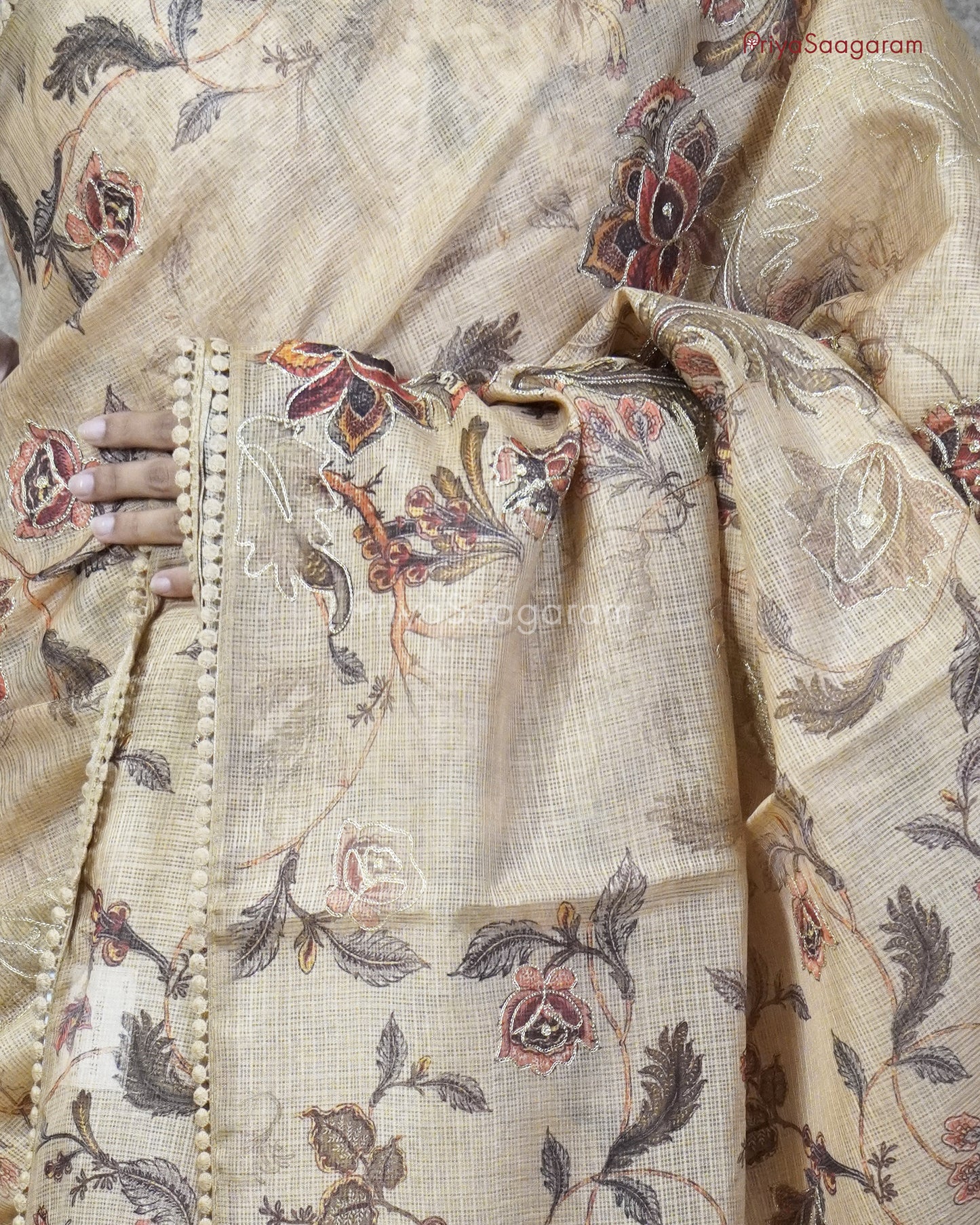 Mustard Floral Aari Kota - PC3297