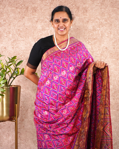 Purple Pink Ikkat Embroidery Tussar - PE14