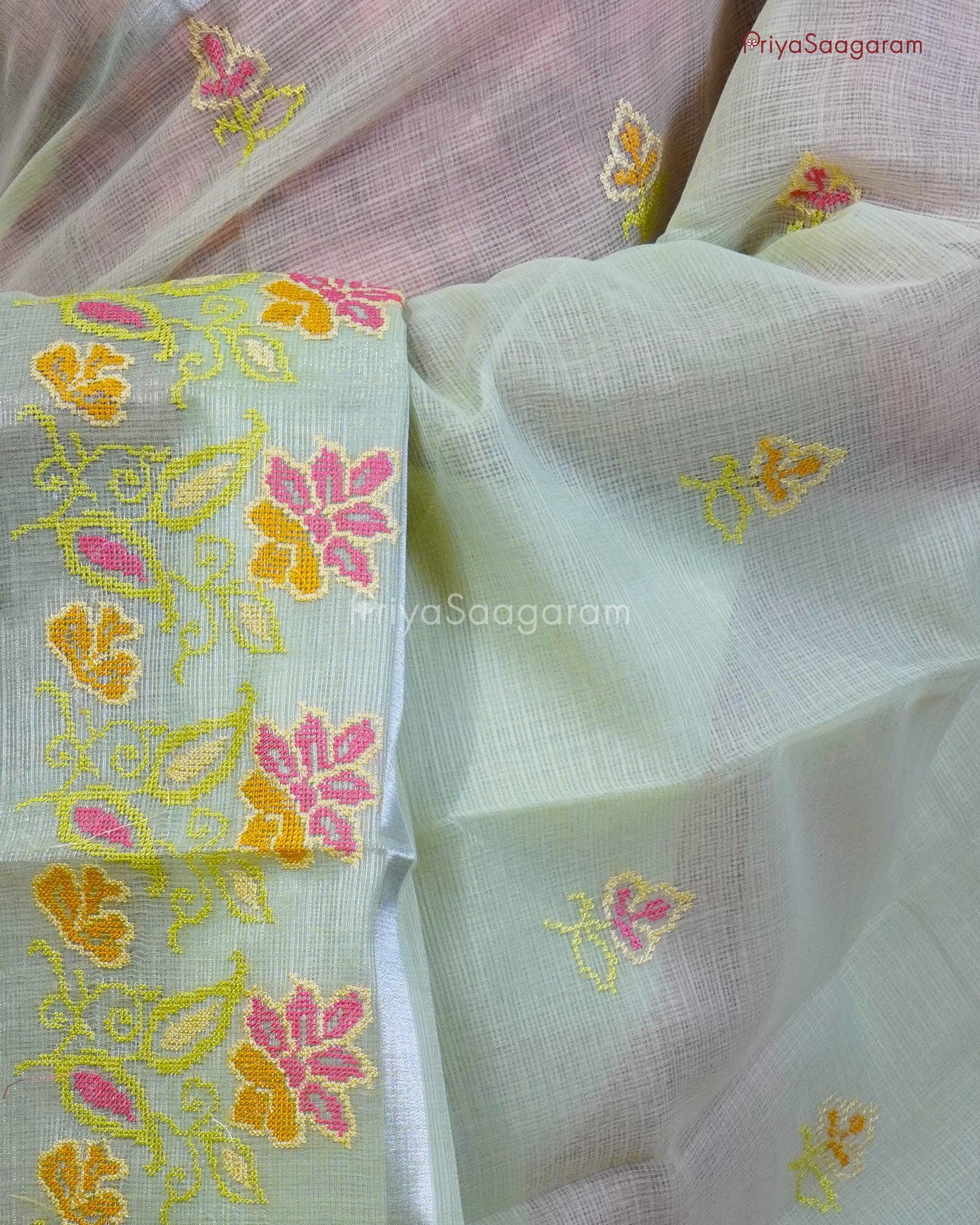Peppermint Green Embroidery Kota - PC3616