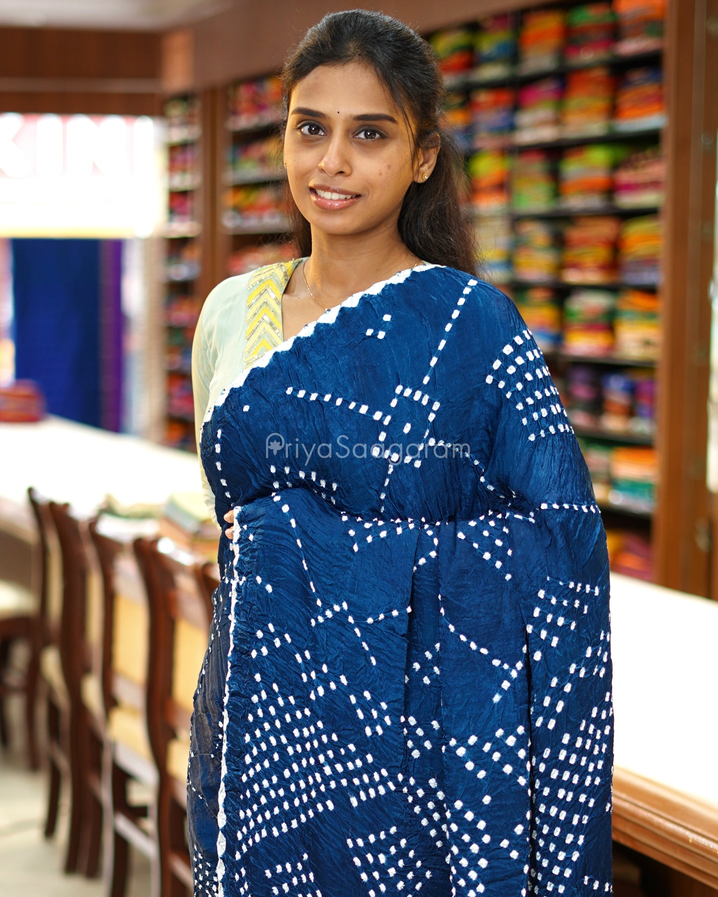 Teal Blue Bandhani Modal Silk - PD1728