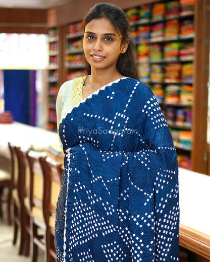 Teal Blue Bandhani Modal Silk - PD1728