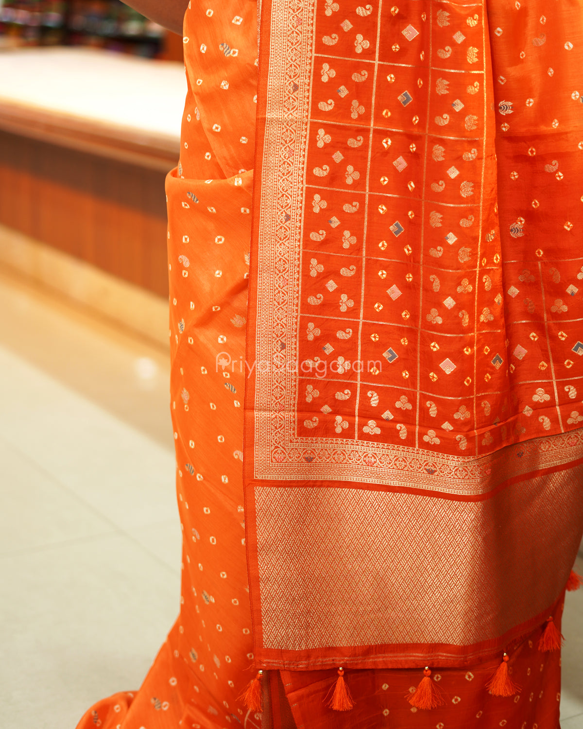 Shaded Orange Woven Chiniya Silk - PE2710