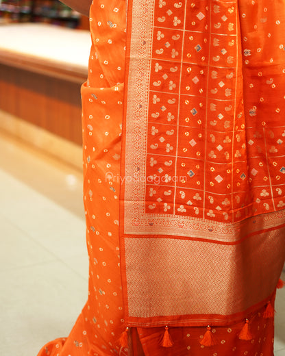 Shaded Orange Woven Chiniya Silk - PE2710