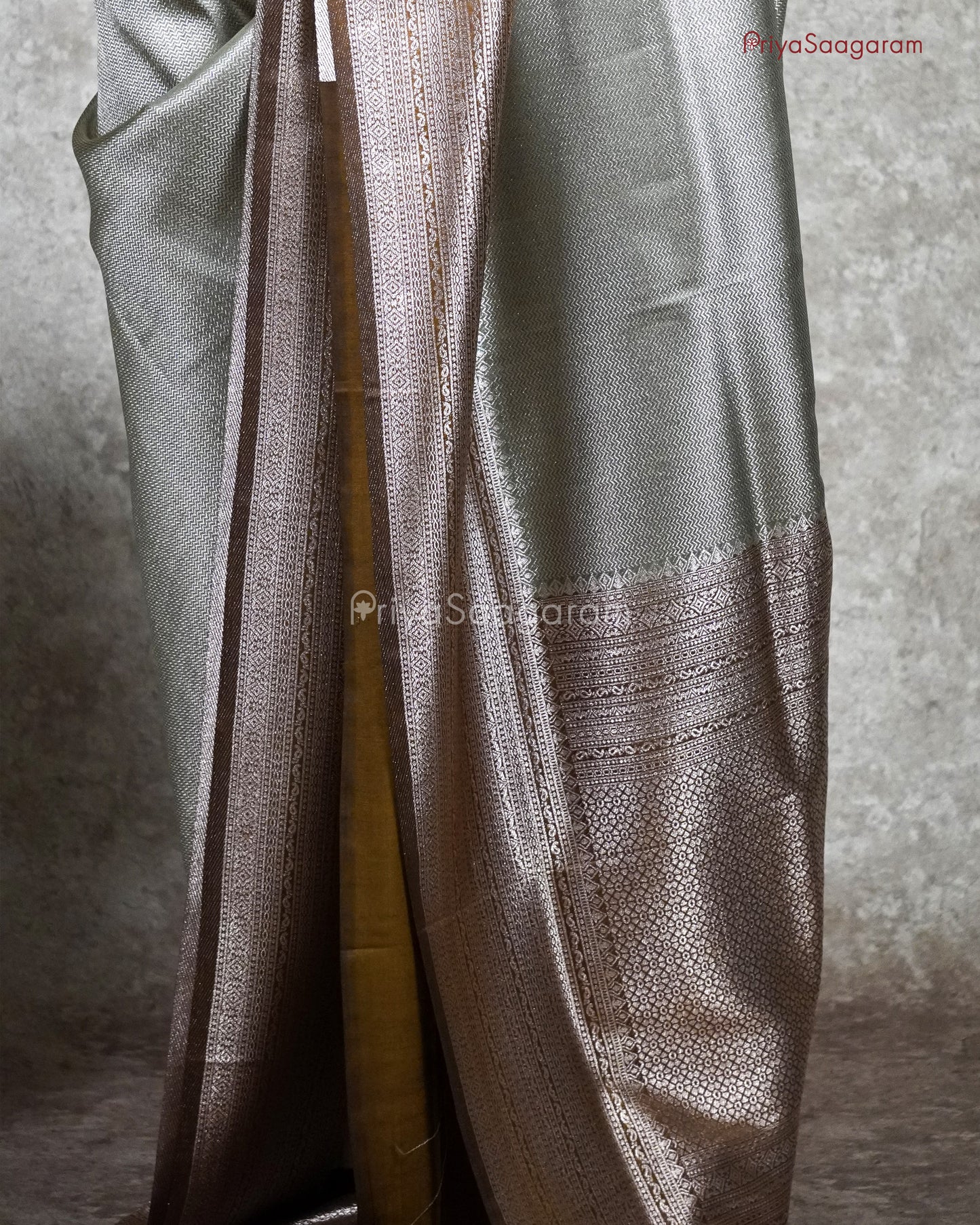 Metallic Olive Grey Banaras Silk - PC77