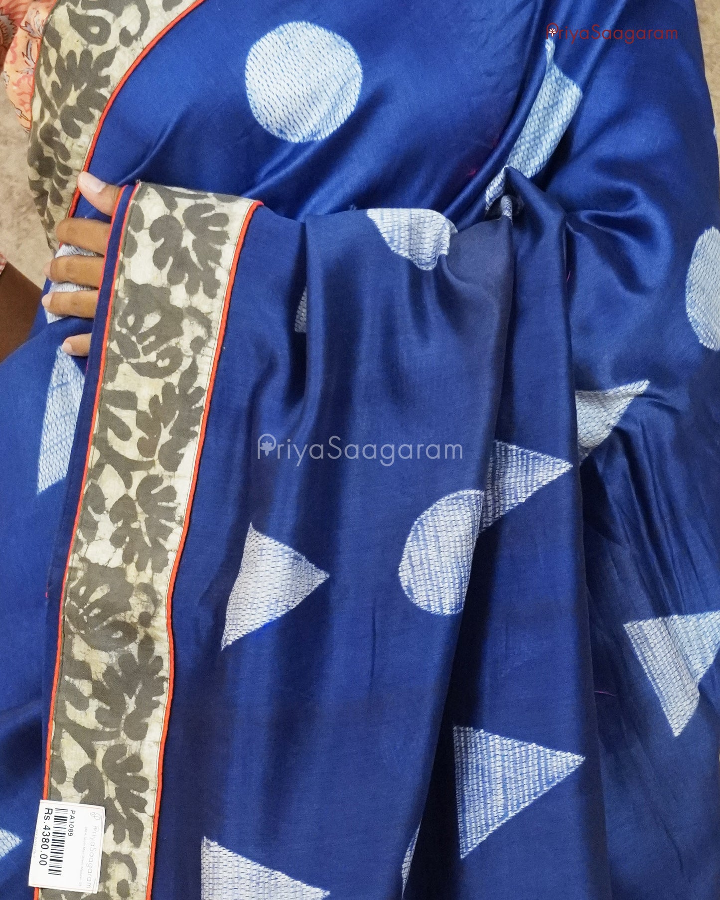 Royal Blue Applique Chanderi - PA1089