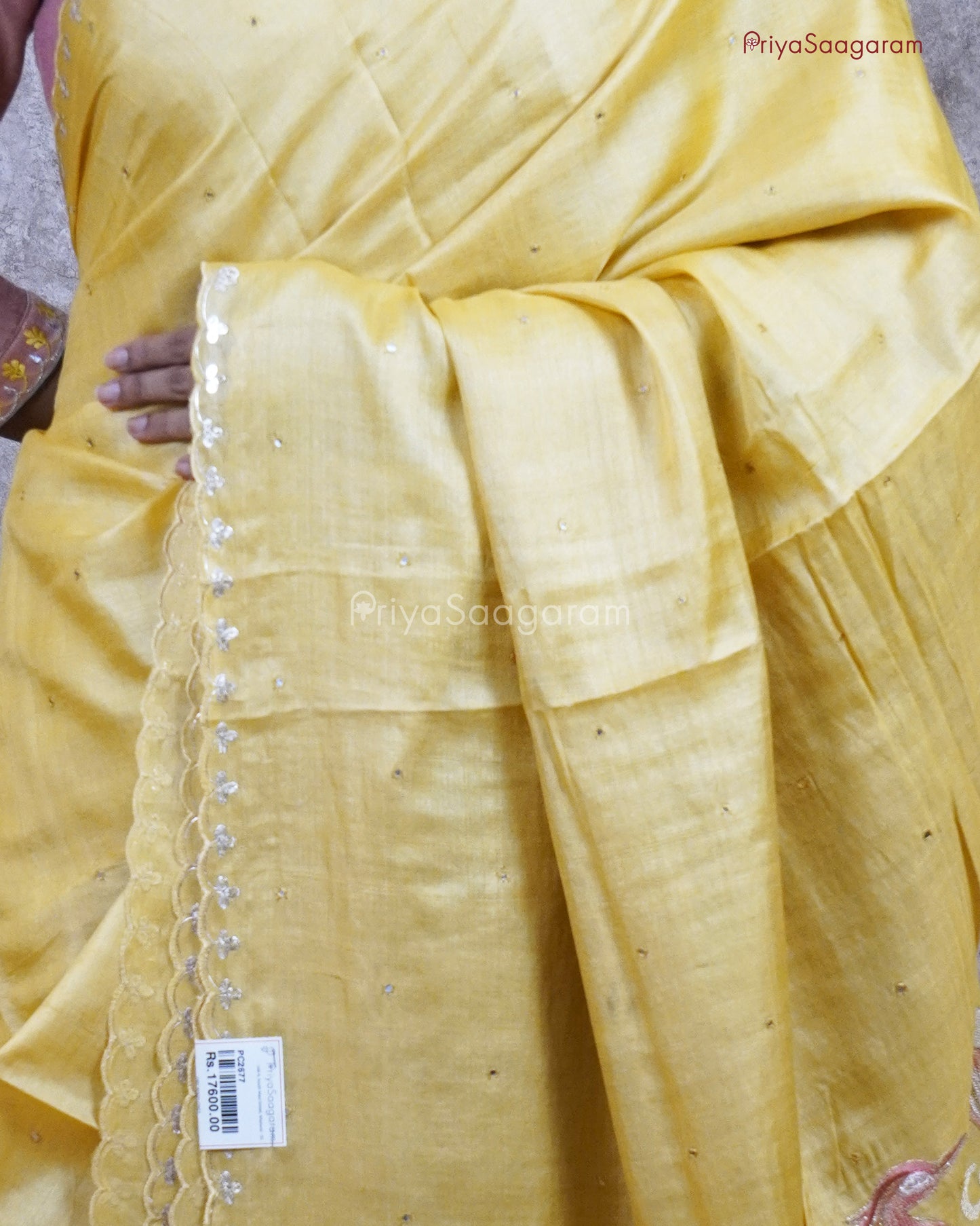 Yellow Contrast Embroidery Tussar - PC2677