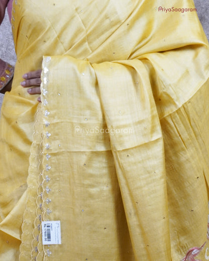 Yellow Contrast Embroidery Tussar - PC2677