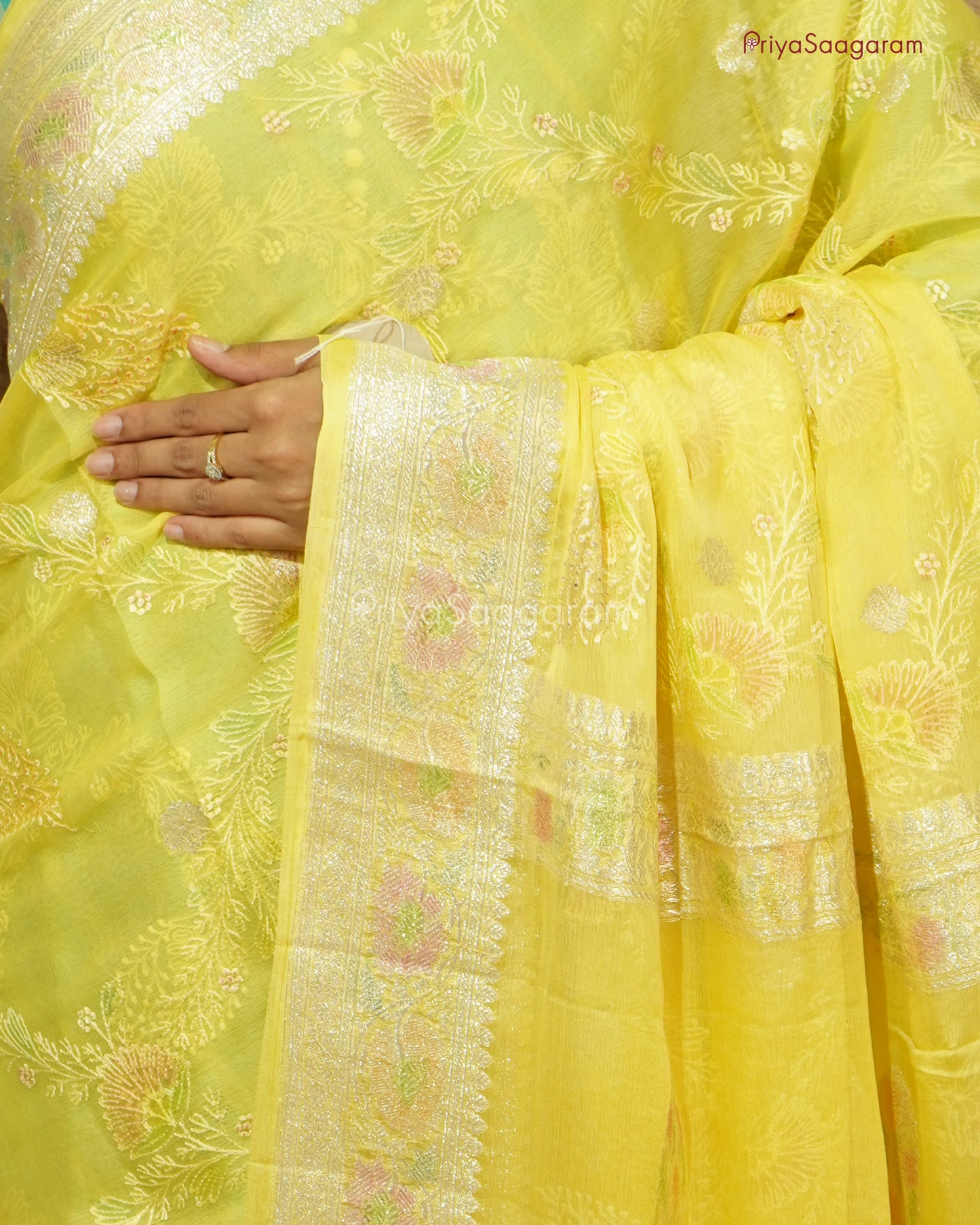 Yellow Embroidery Chiffon Georgette - PD973