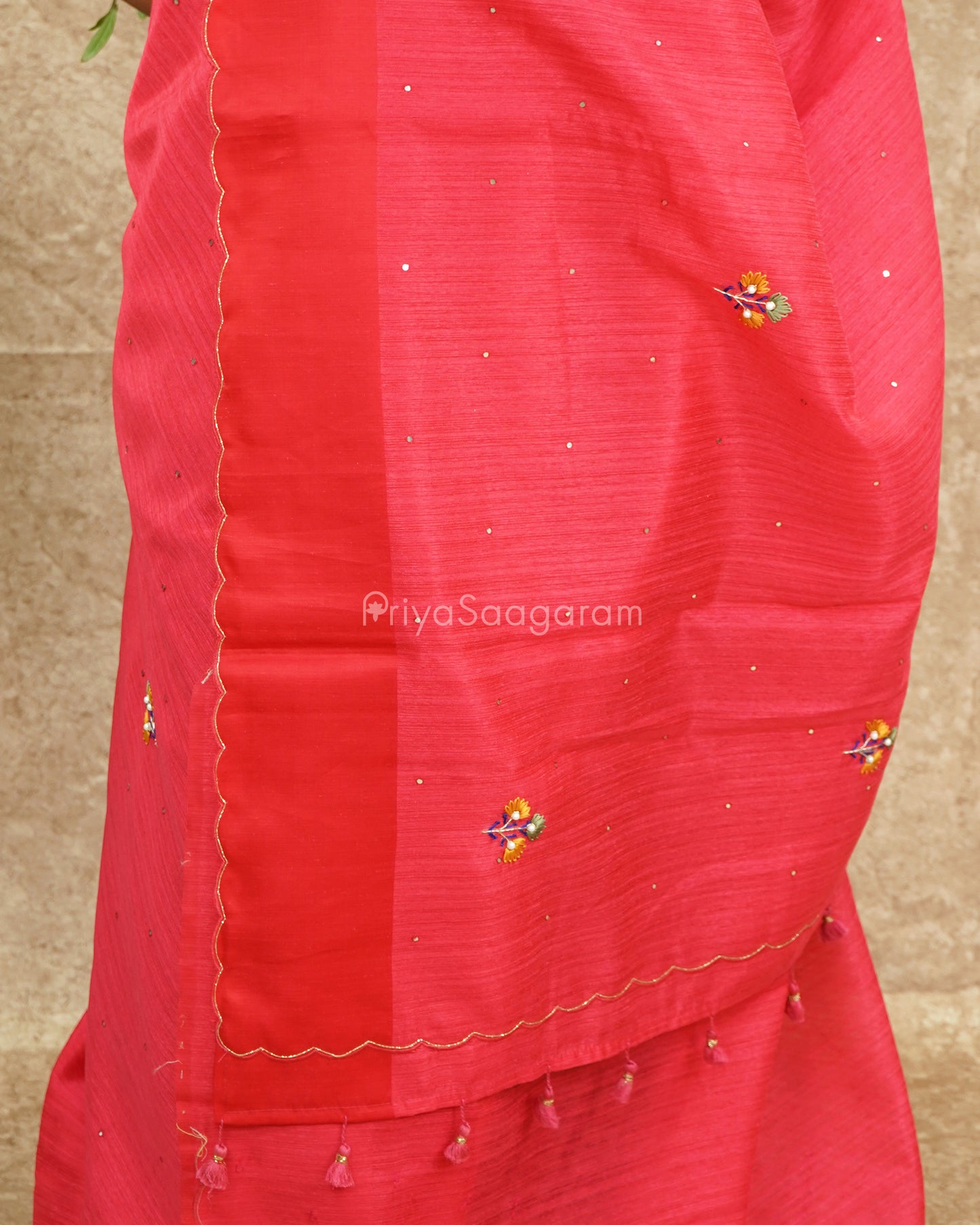 Bright Pink Embroidery Tussar - PD5016