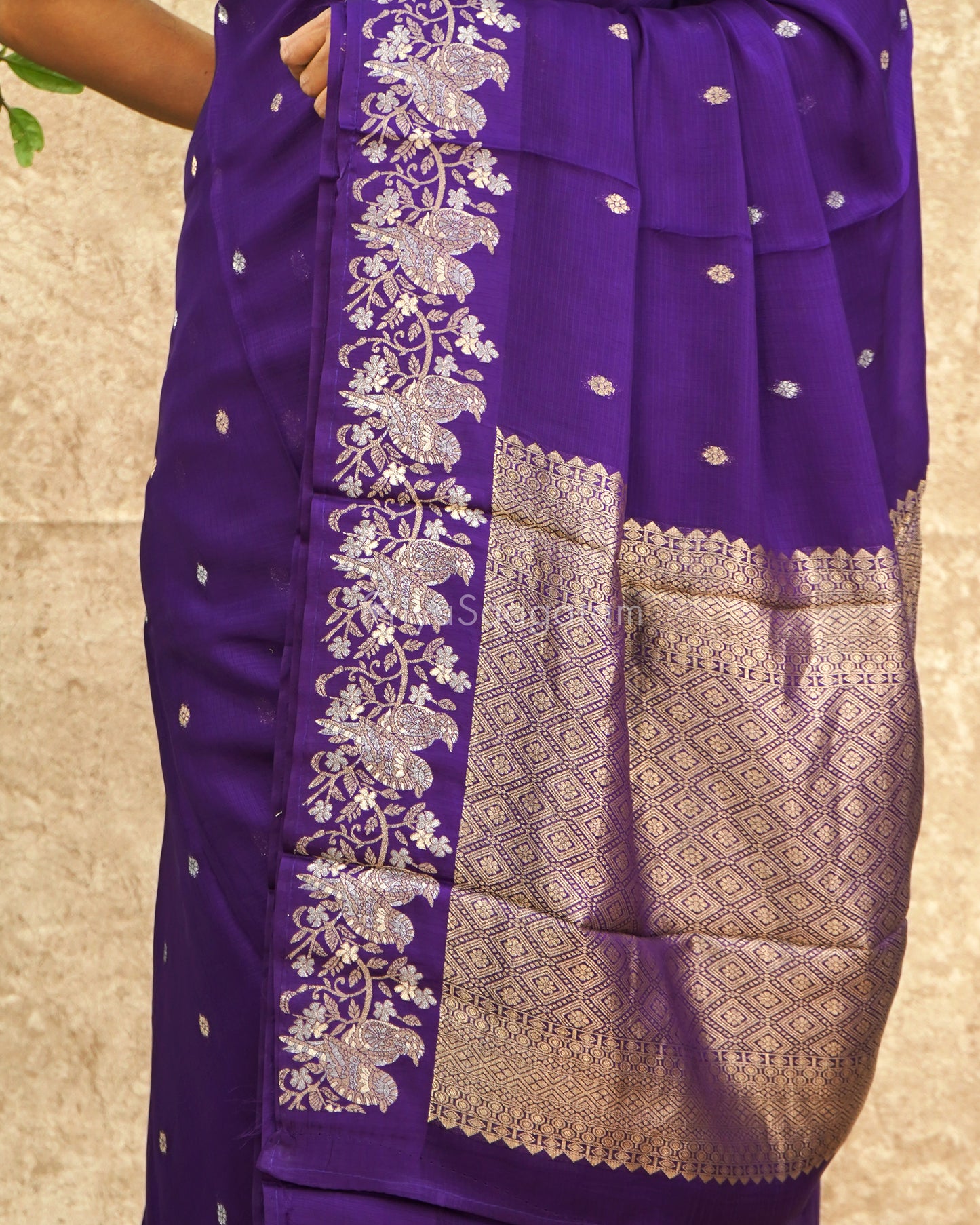 Violet Red Zari Crepe Silk - PE149