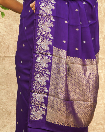 Violet Red Zari Crepe Silk - PE149