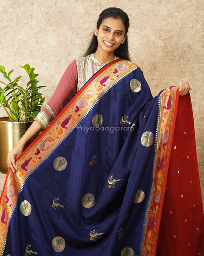 Navy Blue Paithani Tussar Silk - PD4640