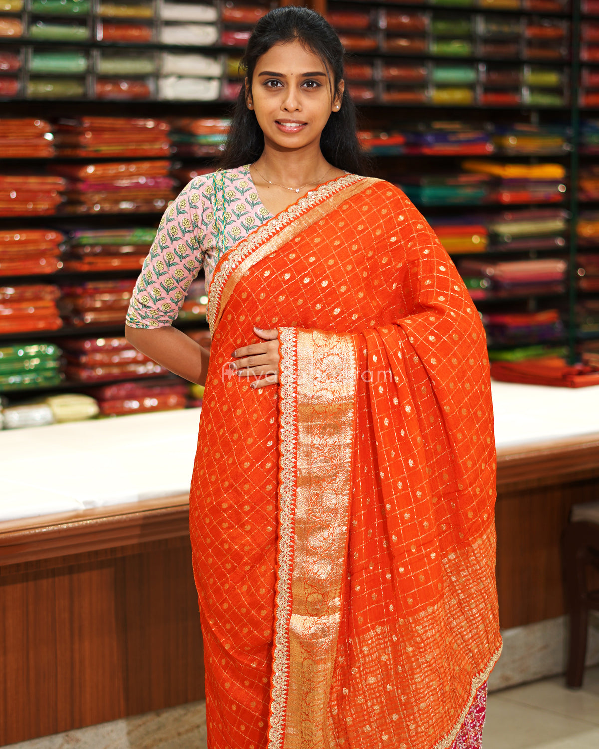 Orange Designer Banaras Silk - PE642