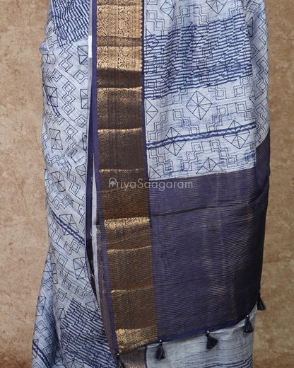 Blue Embroidery Dola Tussar - PD3147