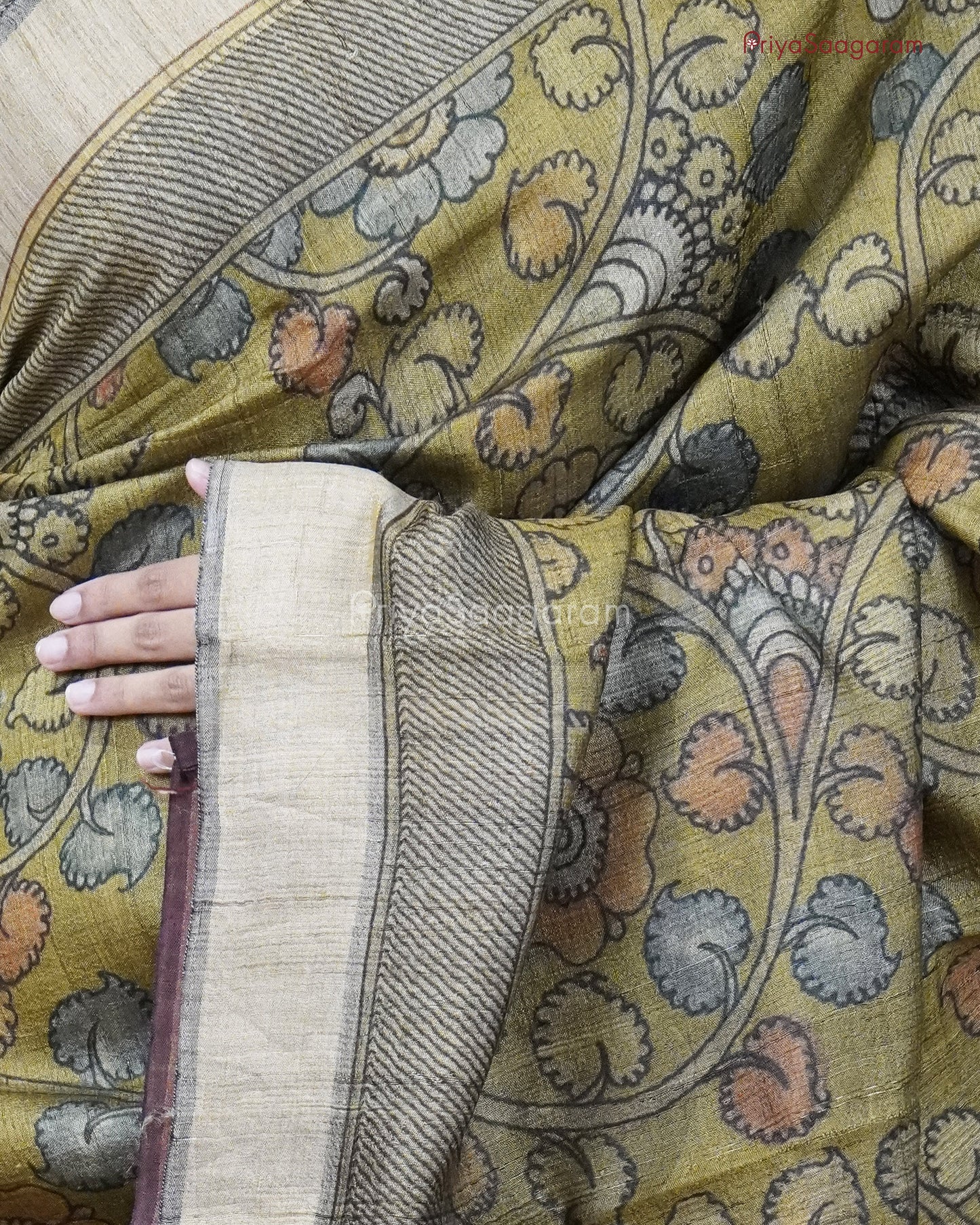 kalamkari Green Matka Silk - PC1864